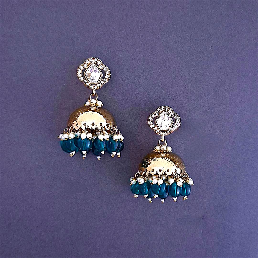 Emerald Green  Kundan Jhumki Earrings