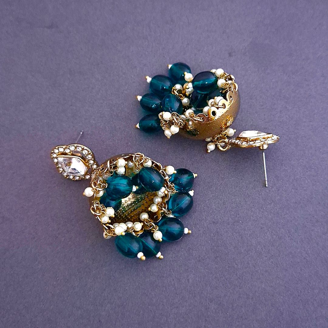 Emerald Green  Kundan Jhumki Earrings
