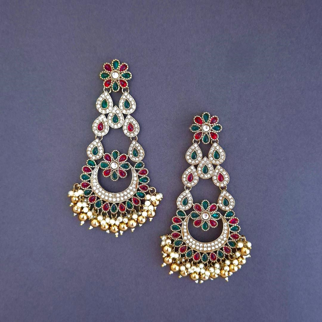 Multicolor Kundan Chandbali Earrings