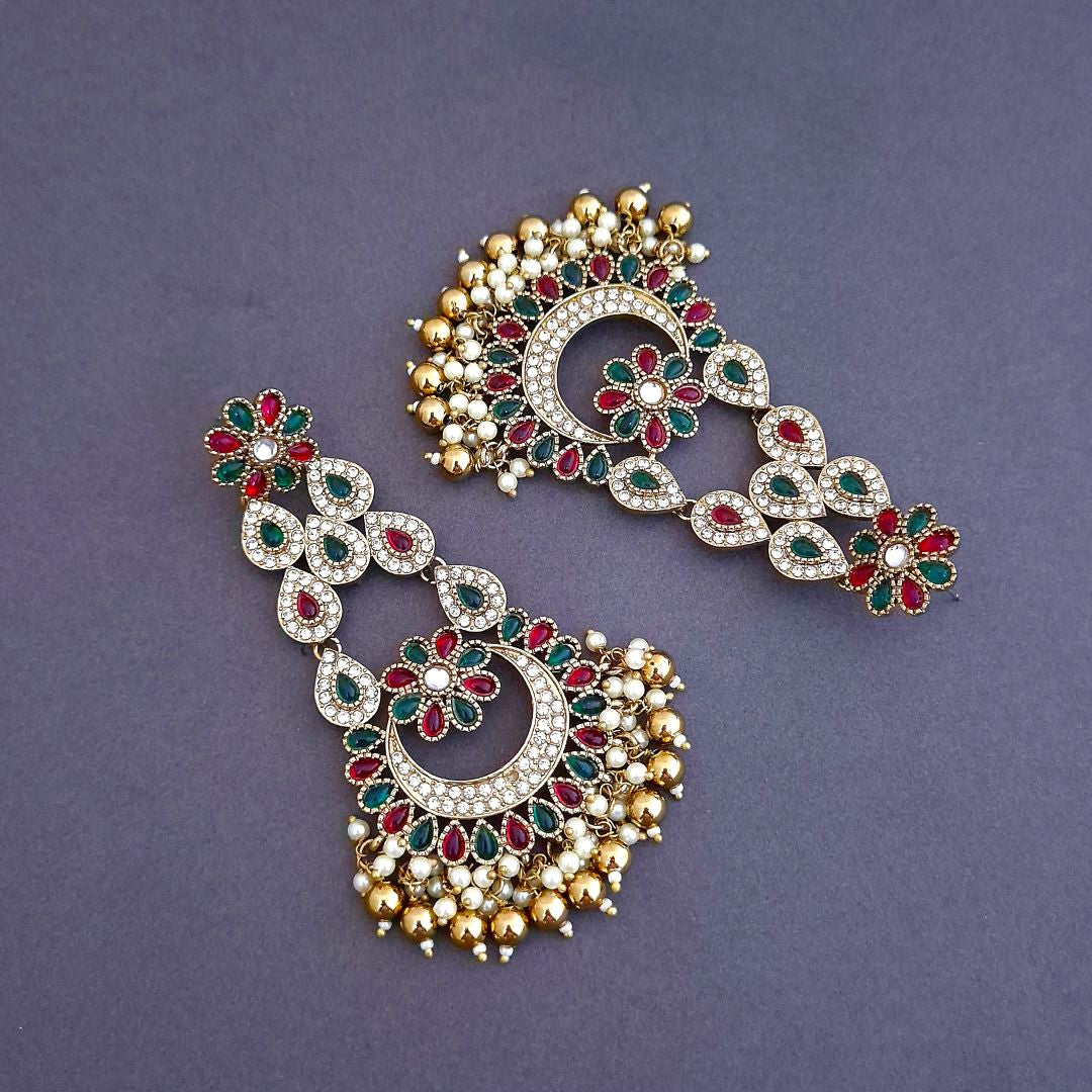 Multicolor Kundan Chandbali Earrings