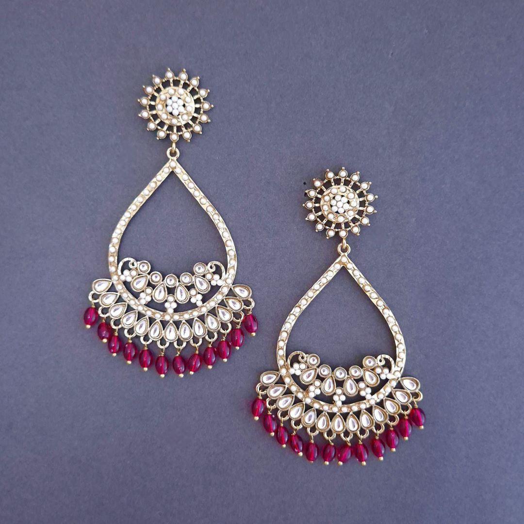 Rani Pink Kundan Chandbali Earrings