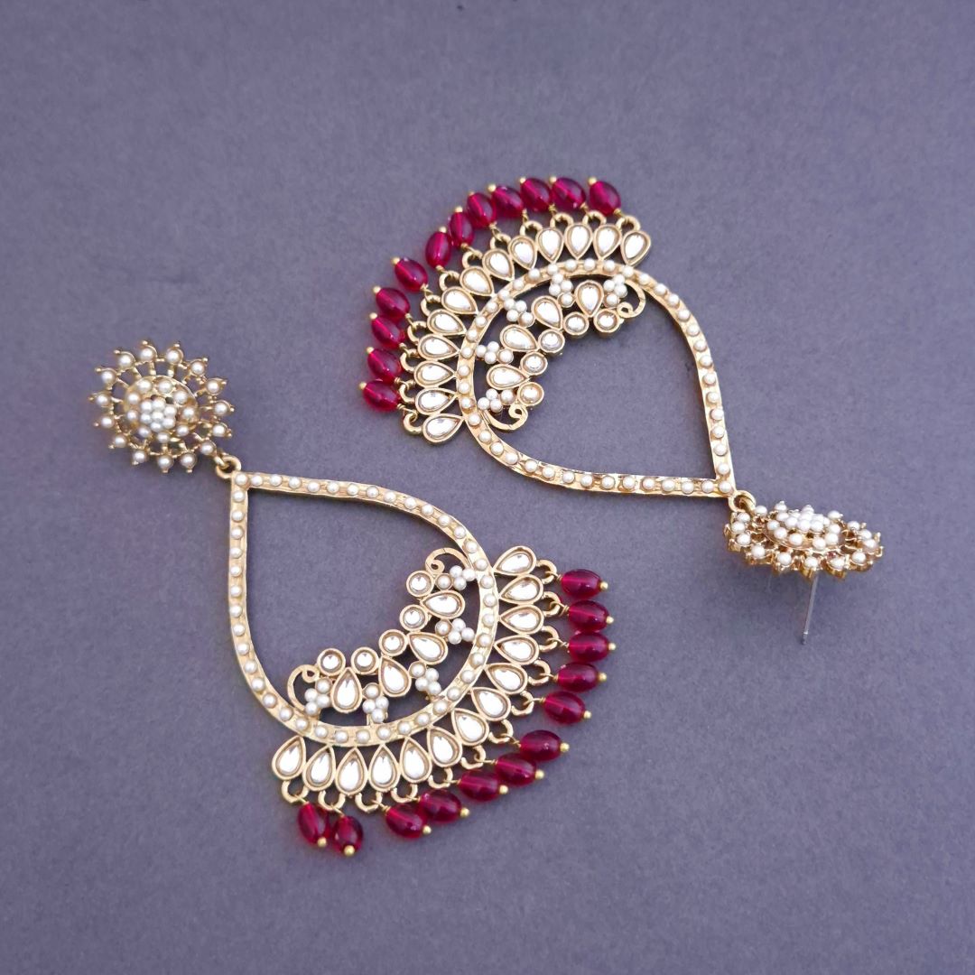Rani Pink Kundan Chandbali Earrings