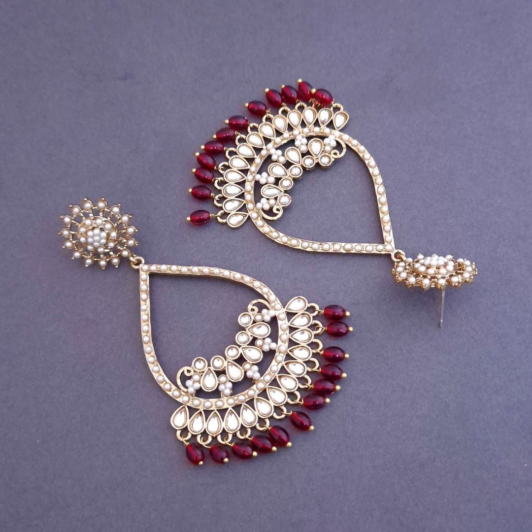 Maroon Kundan Chandbali Earrings