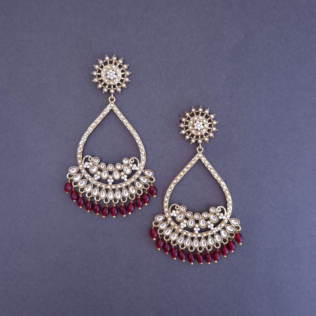 Maroon Kundan Chandbali Earrings