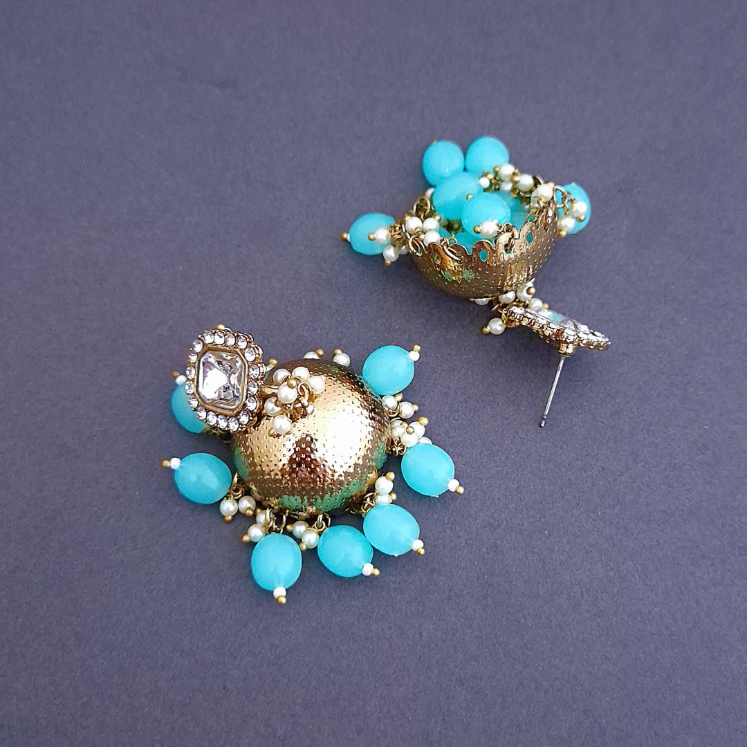 Turquoise blue  Kundan jhumkis Earrings