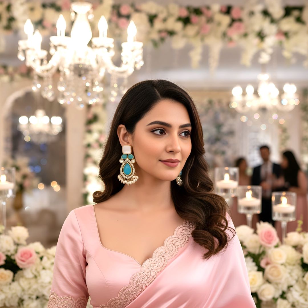 Blue Kundan Dangler Earrings