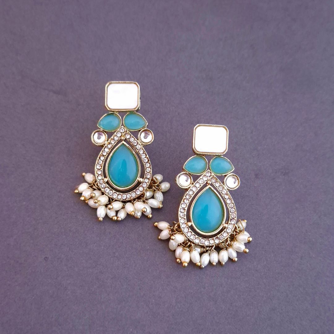 Blue Kundan Dangler Earrings