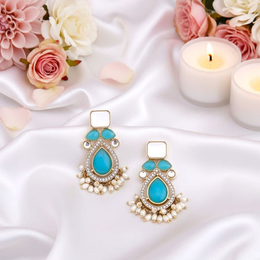 Blue Kundan Dangler Earrings