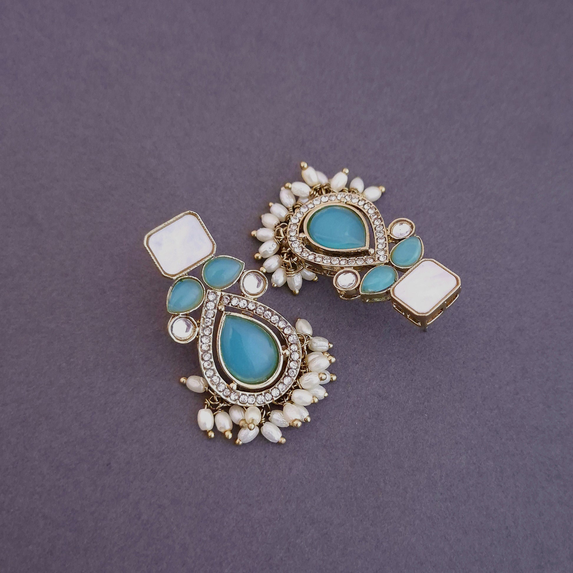 Blue Kundan Dangler Earrings