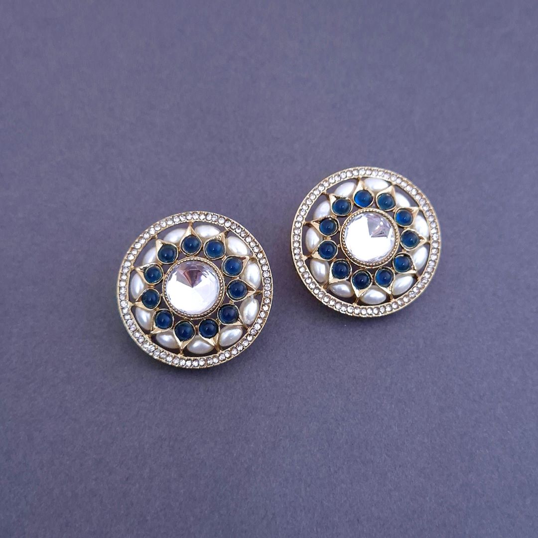 Blue Kundan Studs Earrings