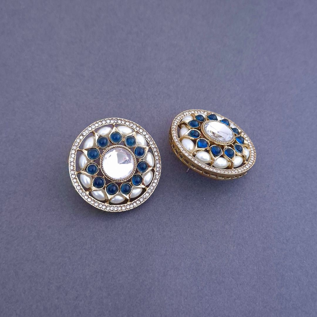 Blue Kundan Studs Earrings