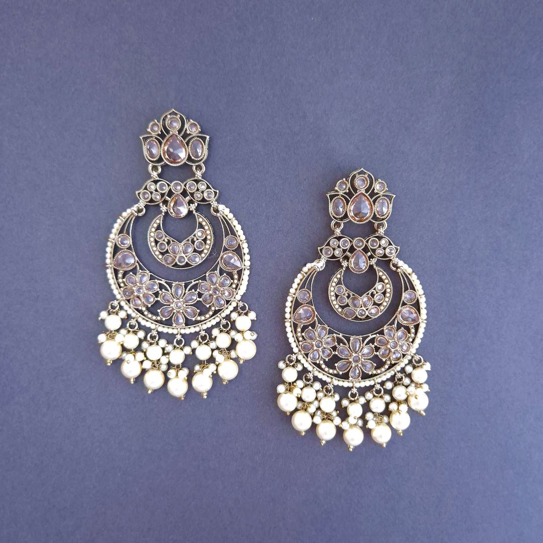 White Kundan Chandbali Earrings
