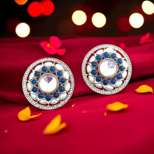 Blue Kundan Studs Earrings