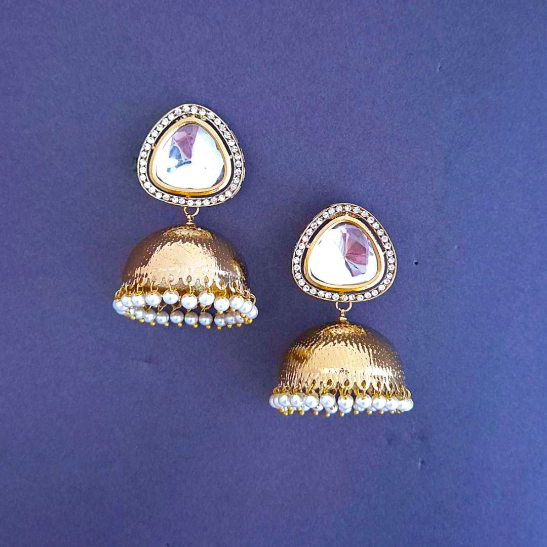 Golden  Kundan jhumkis Earrings