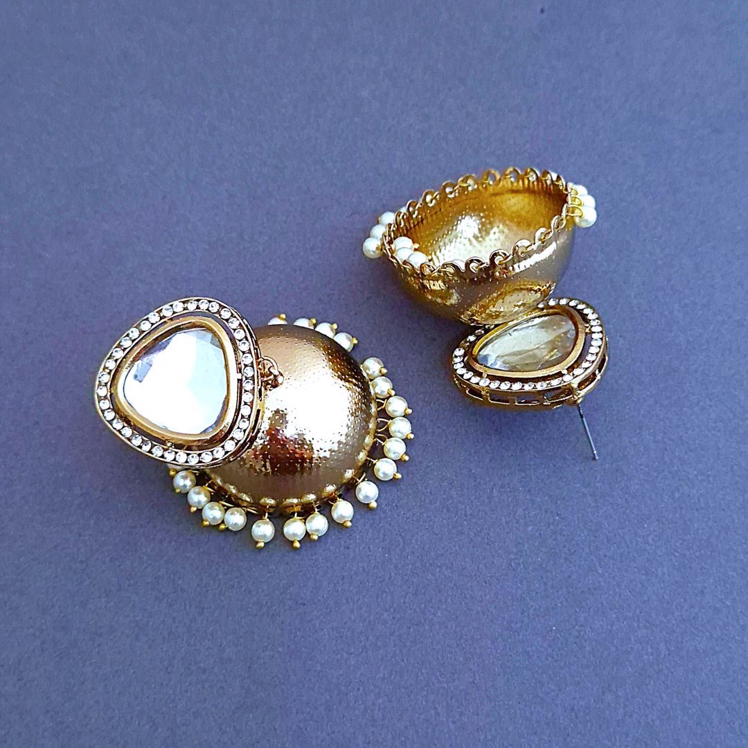 Golden  Kundan jhumkis Earrings