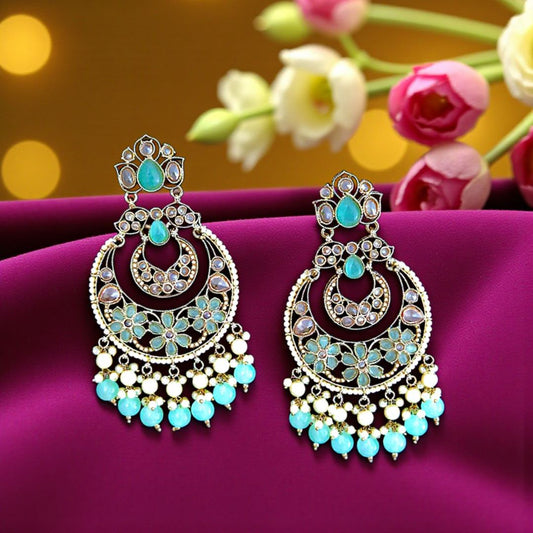 Blue Kundan Chandbali earrings