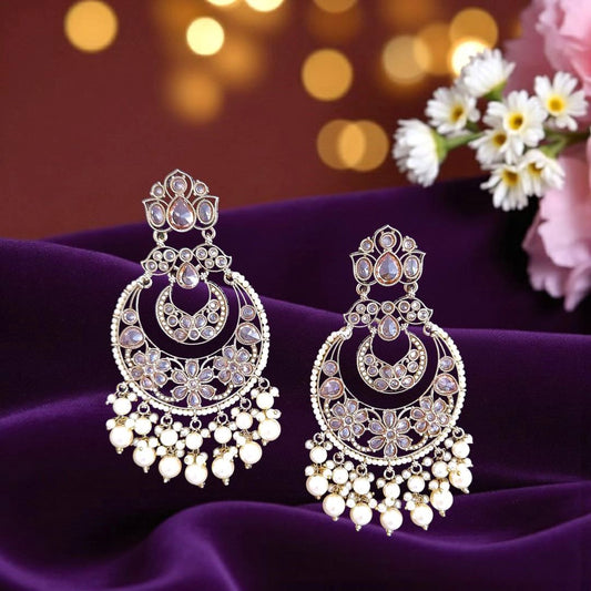 White Kundan Chandbali Earrings
