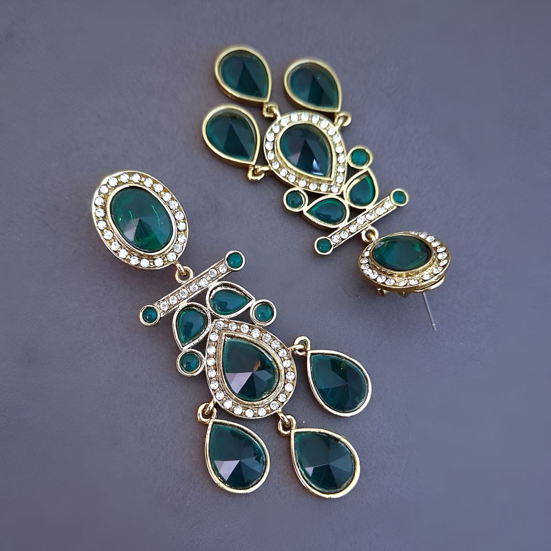 Green Kundan Dangler Earrings