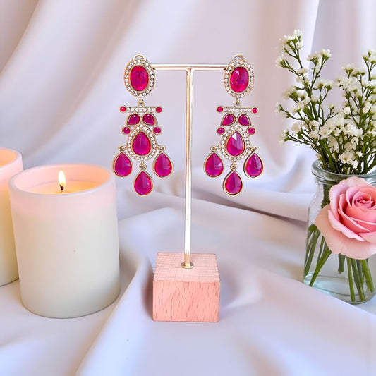 Rani Pink Kundan Dangler Earrings