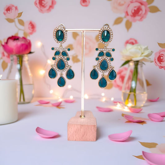 Green Kundan Dangler Earrings