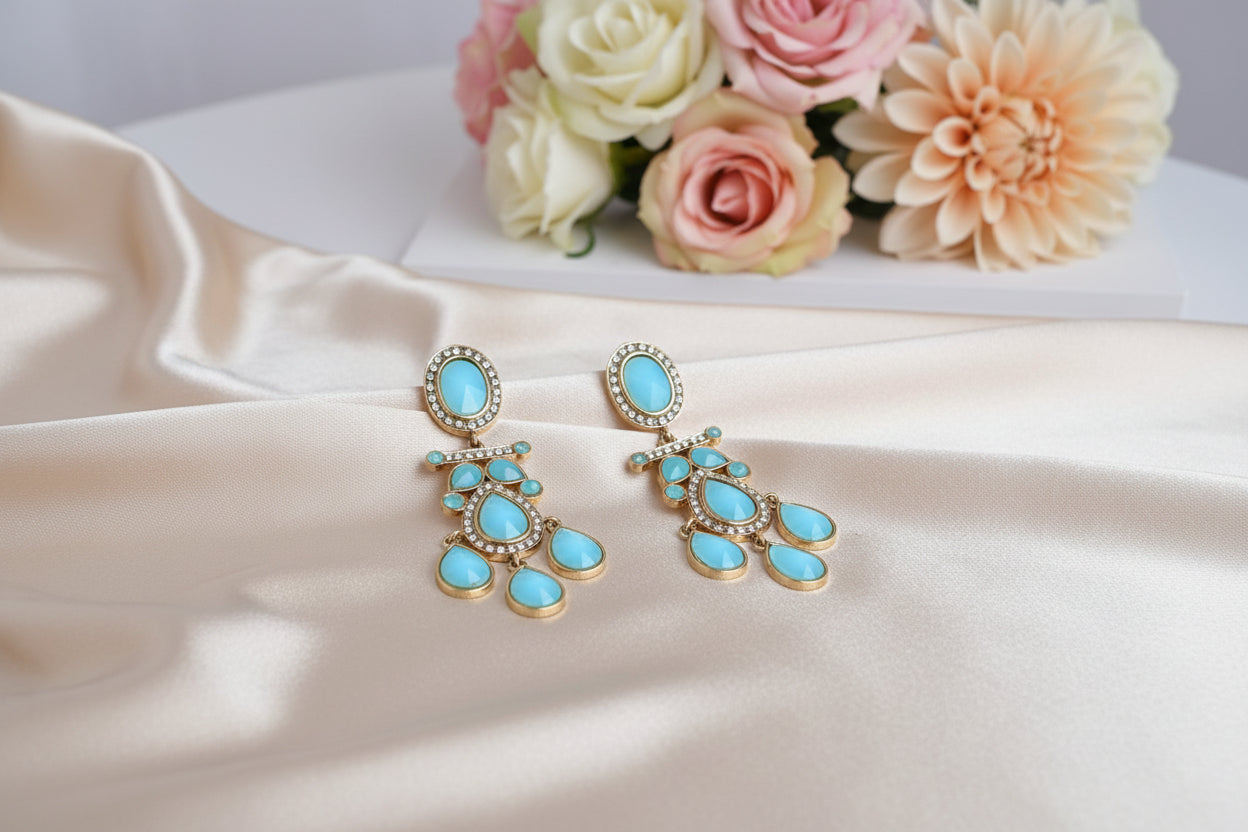 Blue Kundan Dangler Earrings