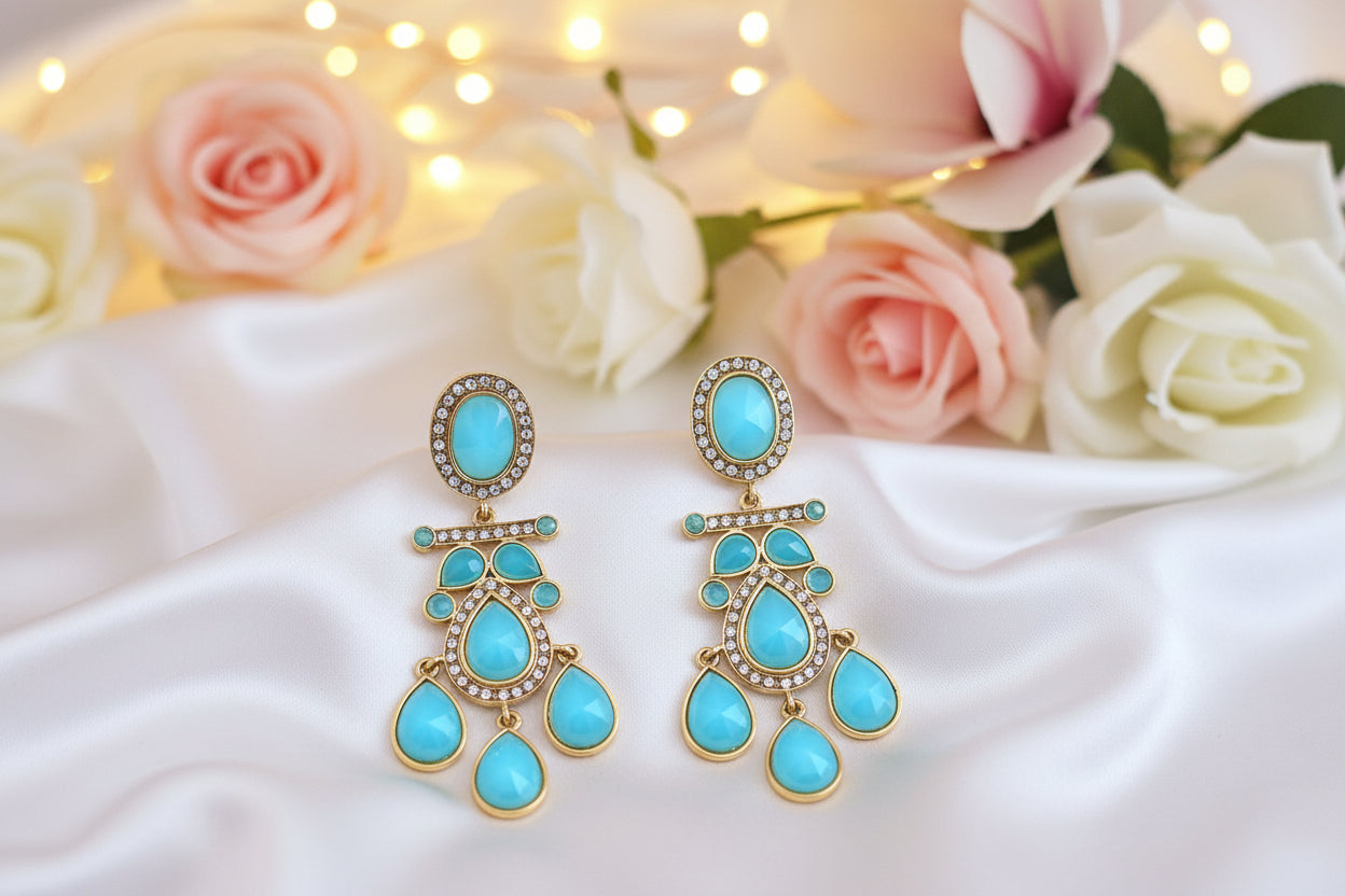 Blue Kundan Dangler Earrings