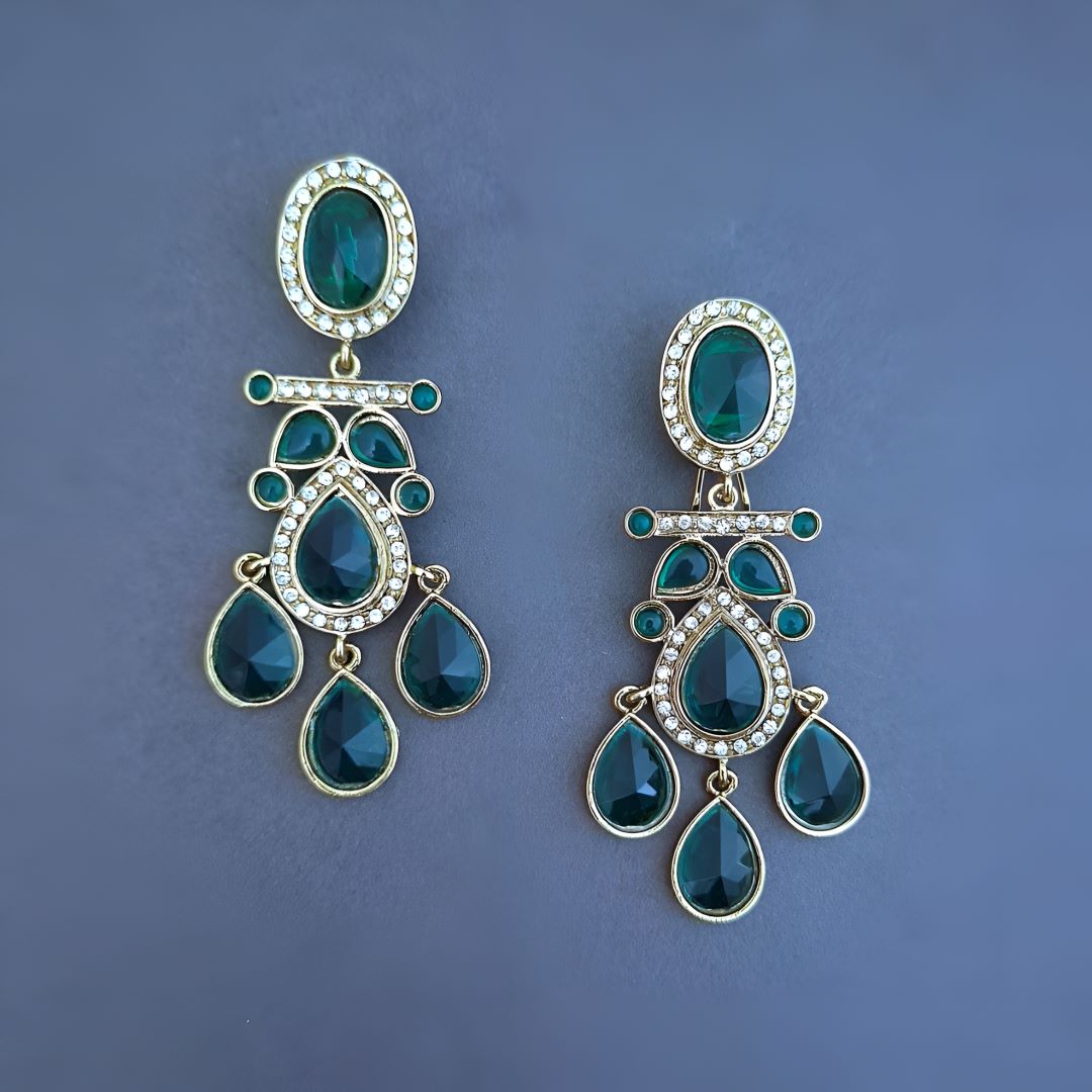 Green Kundan Dangler Earrings