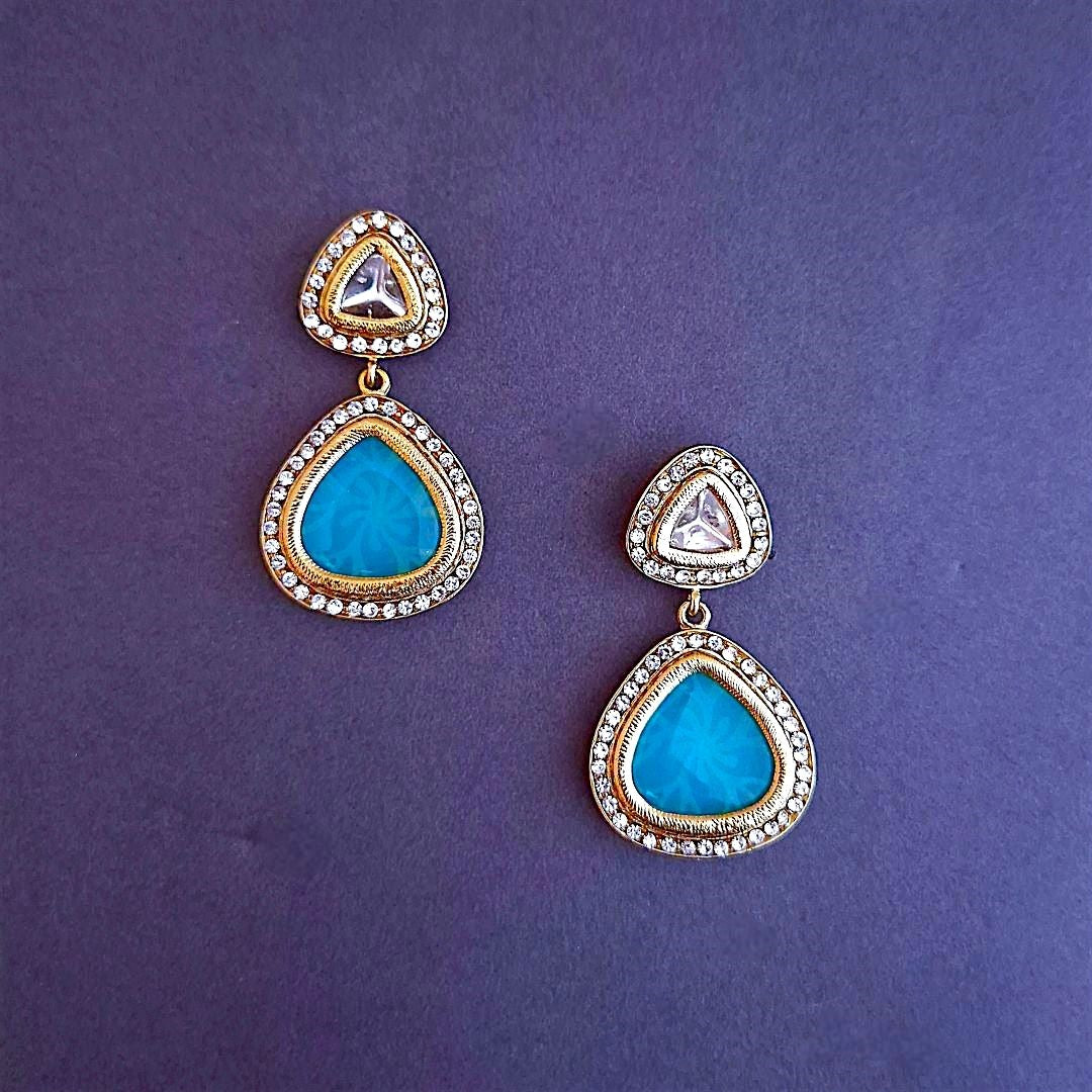 Turquoise Danglers, Drop Earrings, blue Earrings