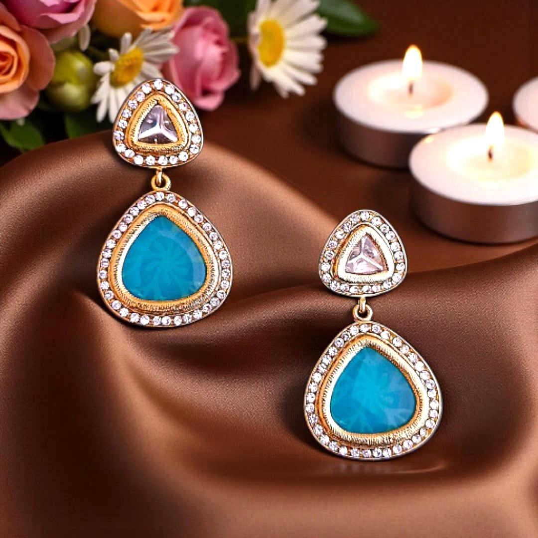 Turquoise Danglers, Drop Earrings, blue Earrings