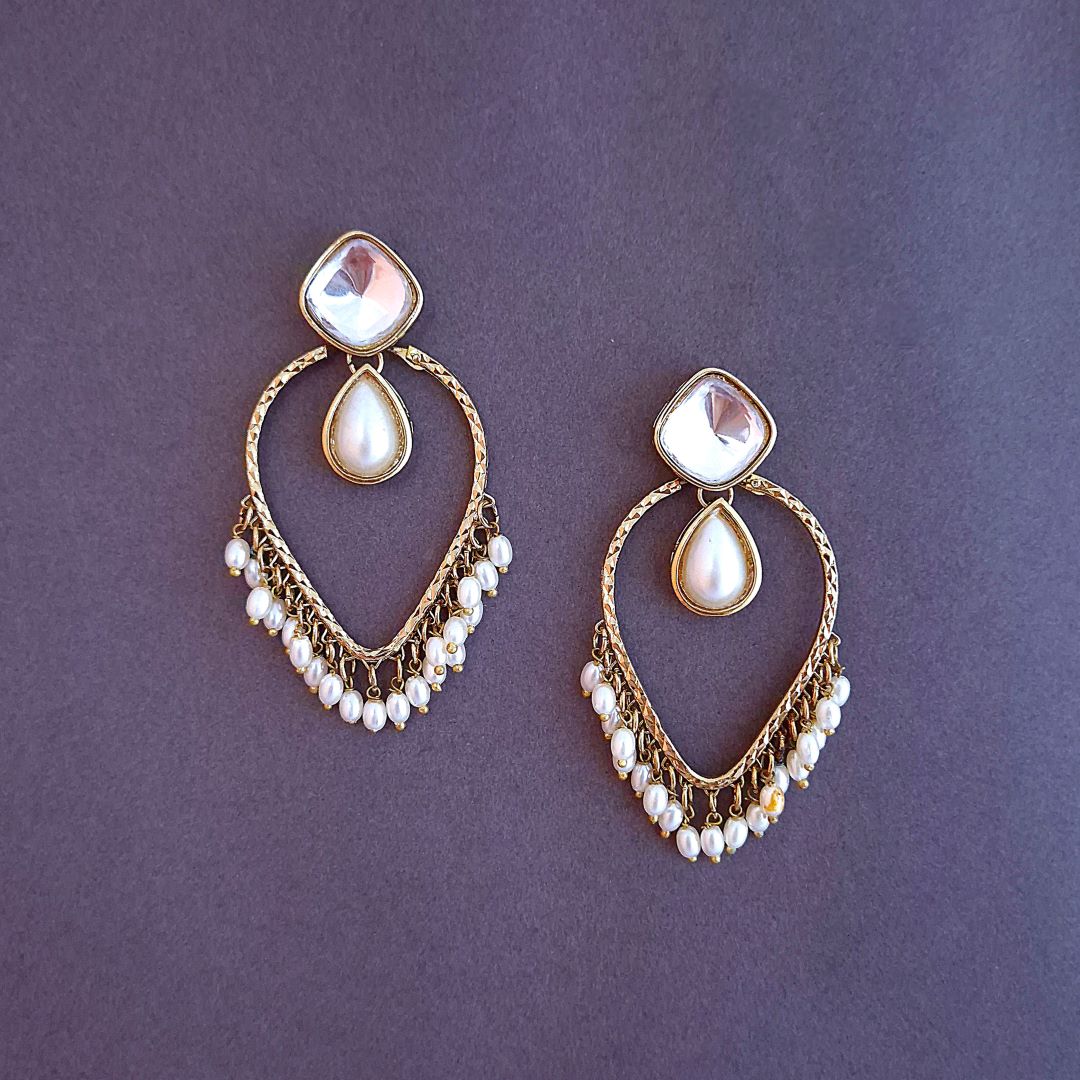 Ivory Dangler Kundan Earrings