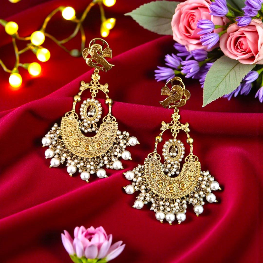 Golden  Kundan Chandbali Earings
