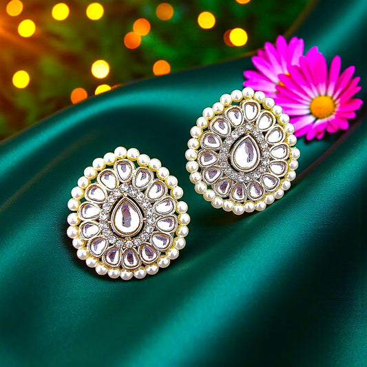 White Kundan Stud Earrings