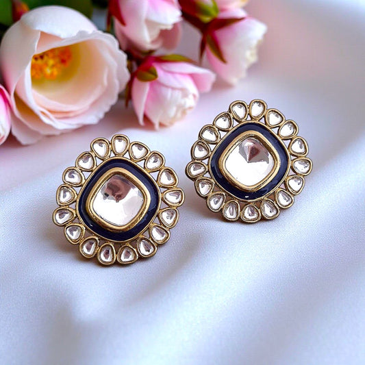  Blue Kundan Stud Earrings