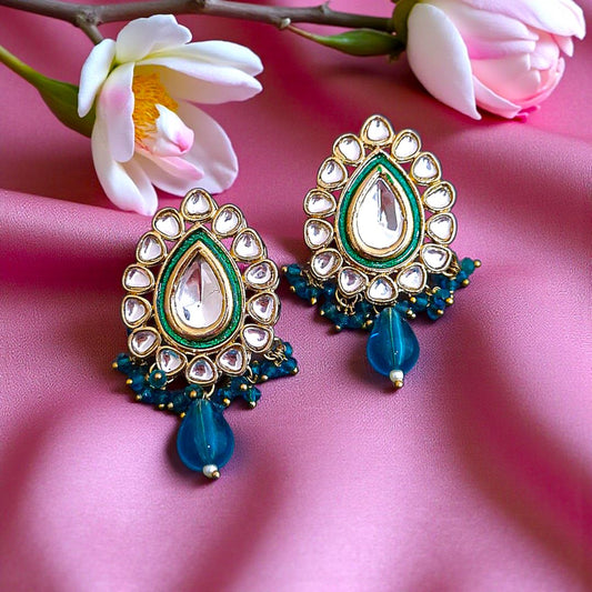  Blue Kundan Stud Earrings