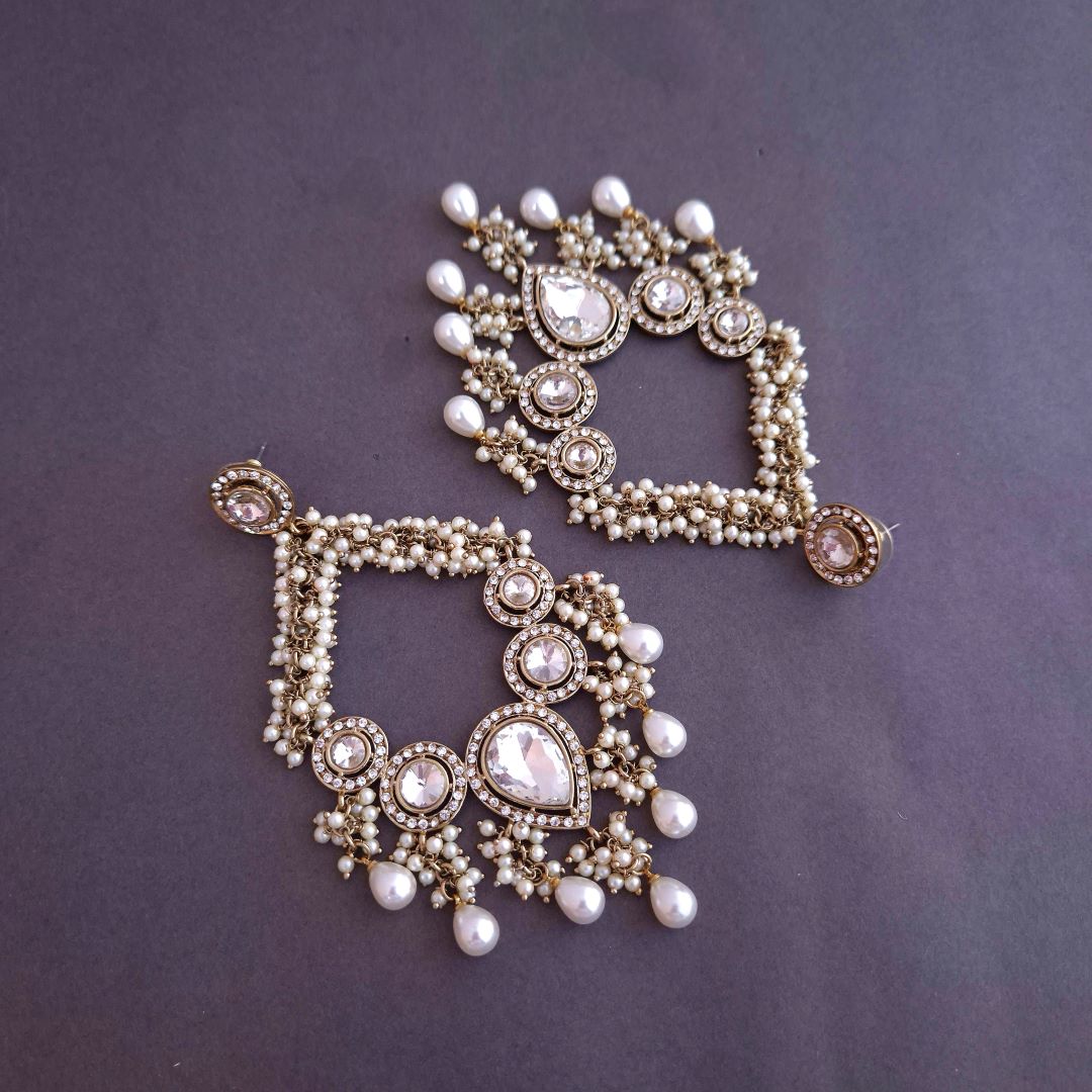 White Kundan Chandbali Earrings