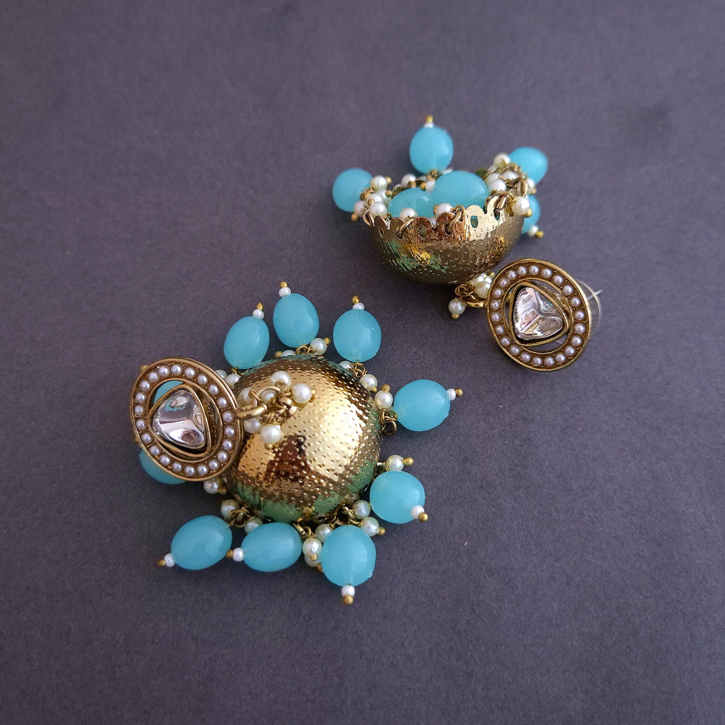Turquoise blue Kundan Jhumki Earrings