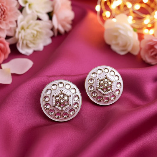 White Kundan Stud Earrings