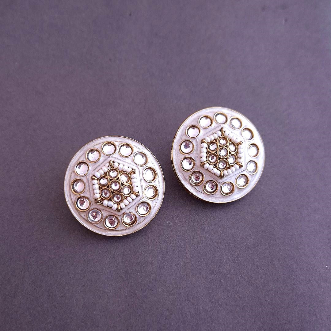 White Kundan Stud Earrings