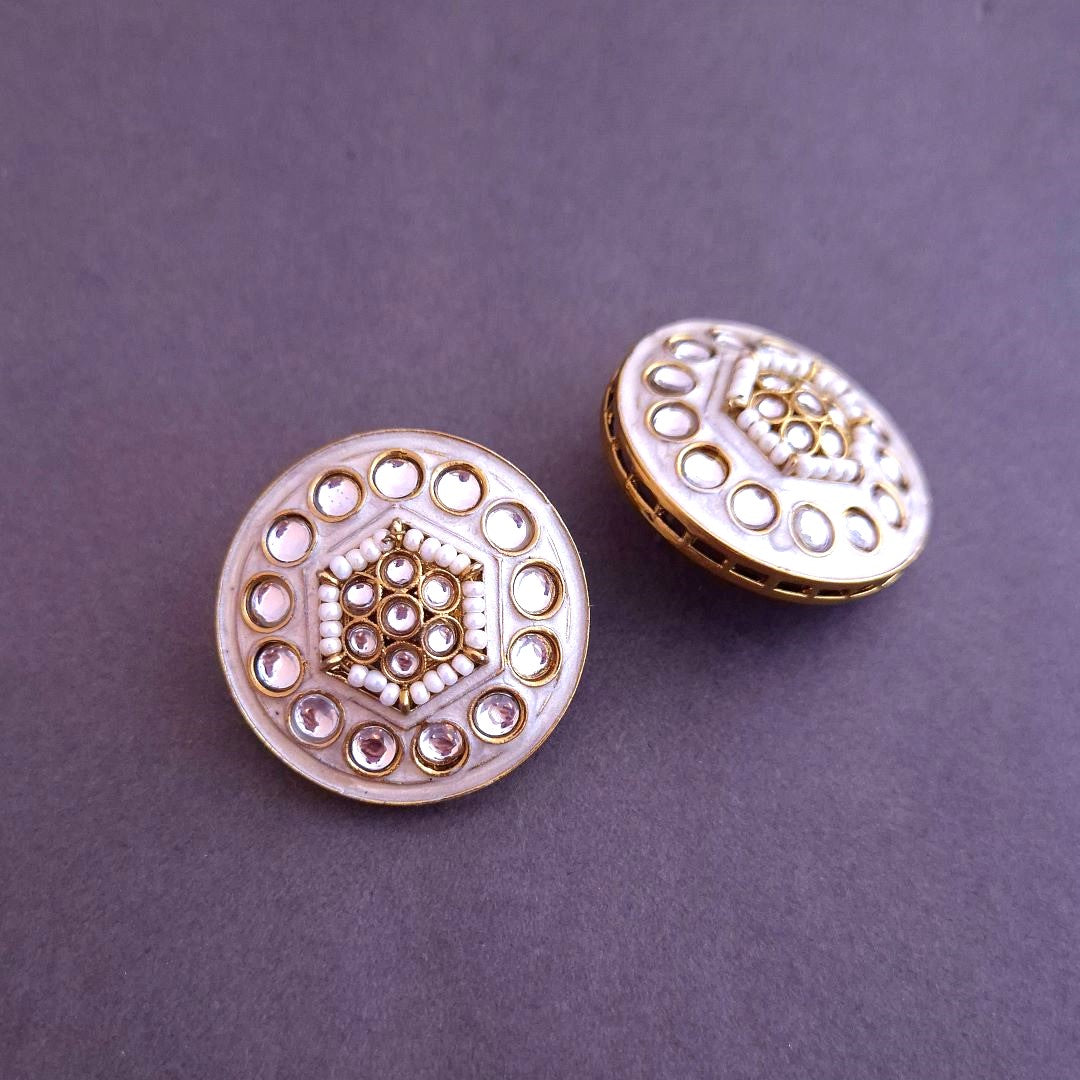 White Kundan Stud Earrings