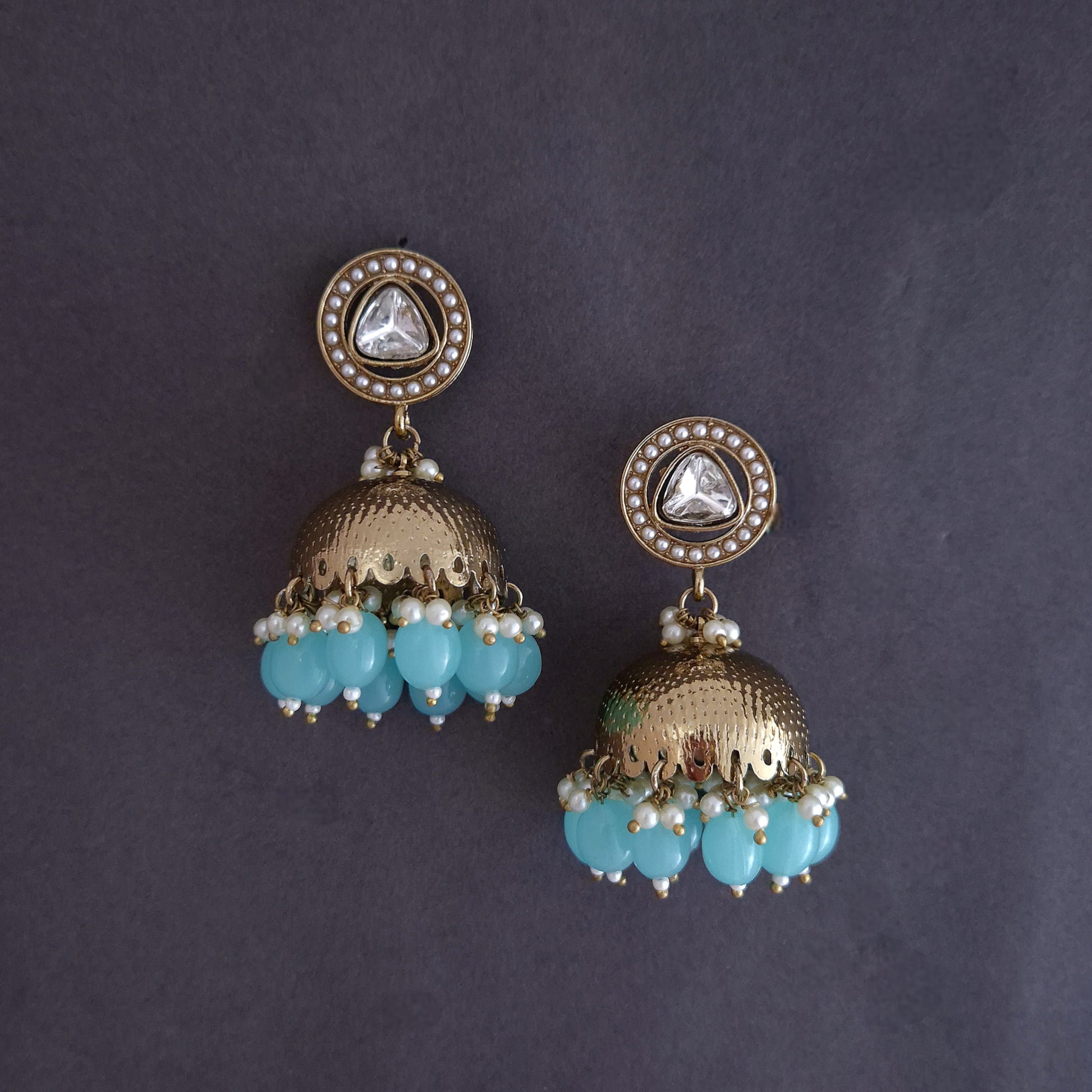 Turquoise blue Kundan Jhumki Earrings