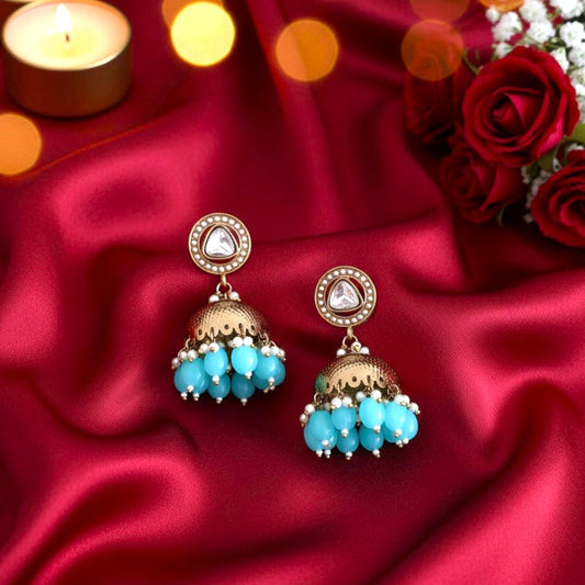 Turquoise blue Kundan Jhumki Earrings