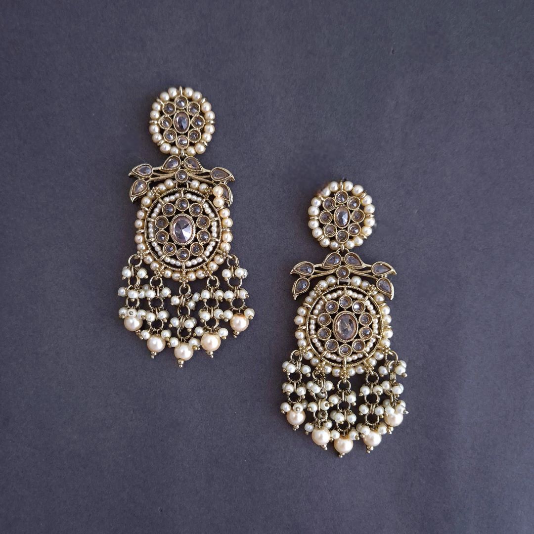 Golden Kundan Dangler Earrings