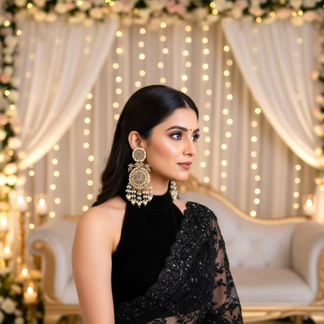 Golden Kundan Dangler Earrings