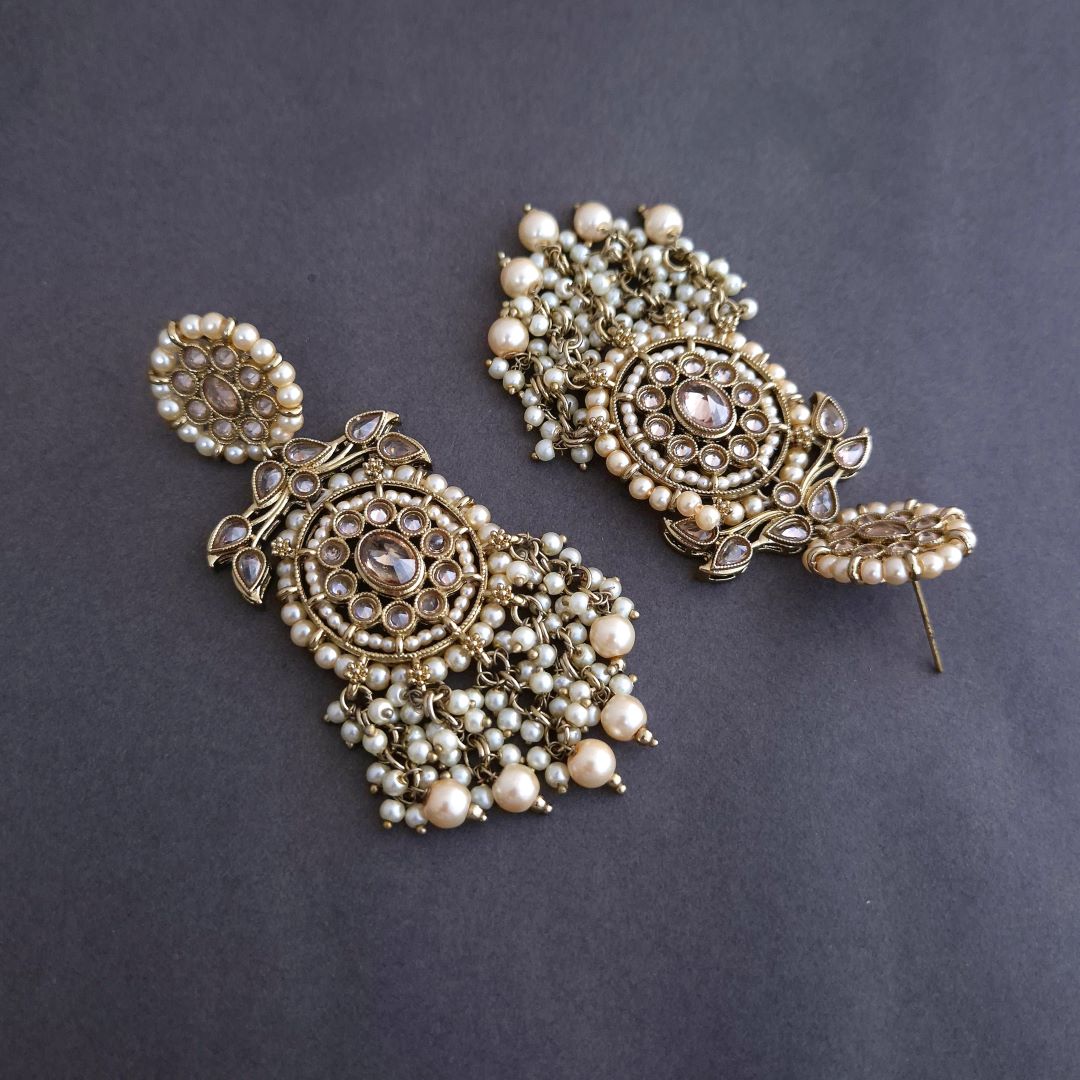 Golden Kundan Dangler Earrings