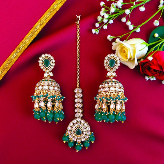 Emerald Green Kundan MaangTikka Set