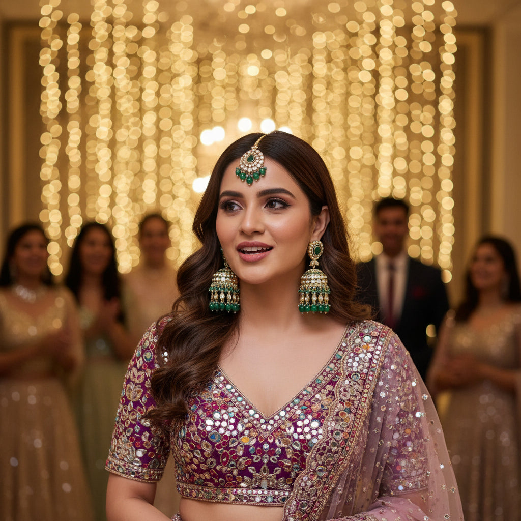 Emerald Kundan MaangTikka Set