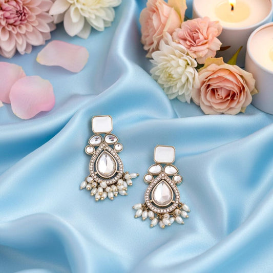 White Kundan Dangler Earrings