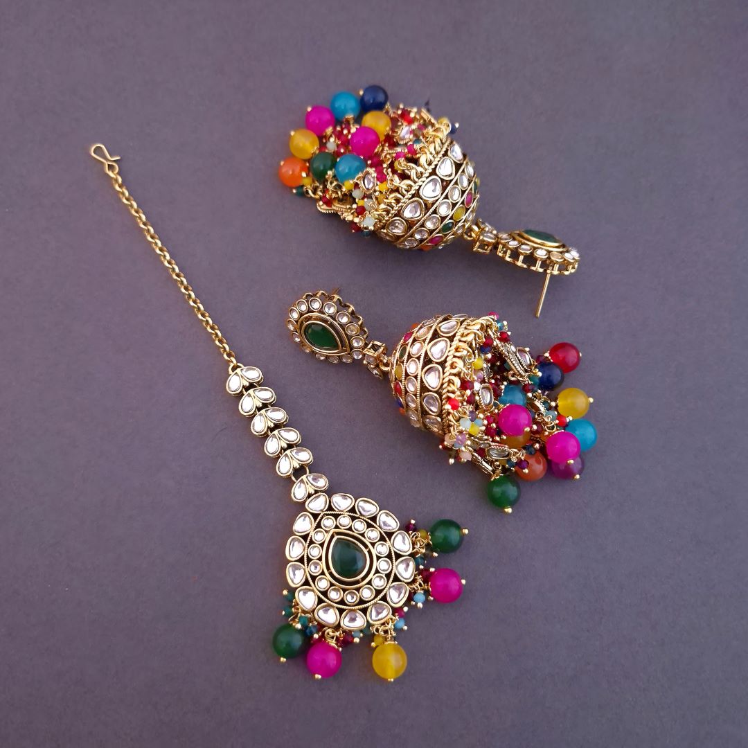 Multicolor Kundan Maang Tikka Set