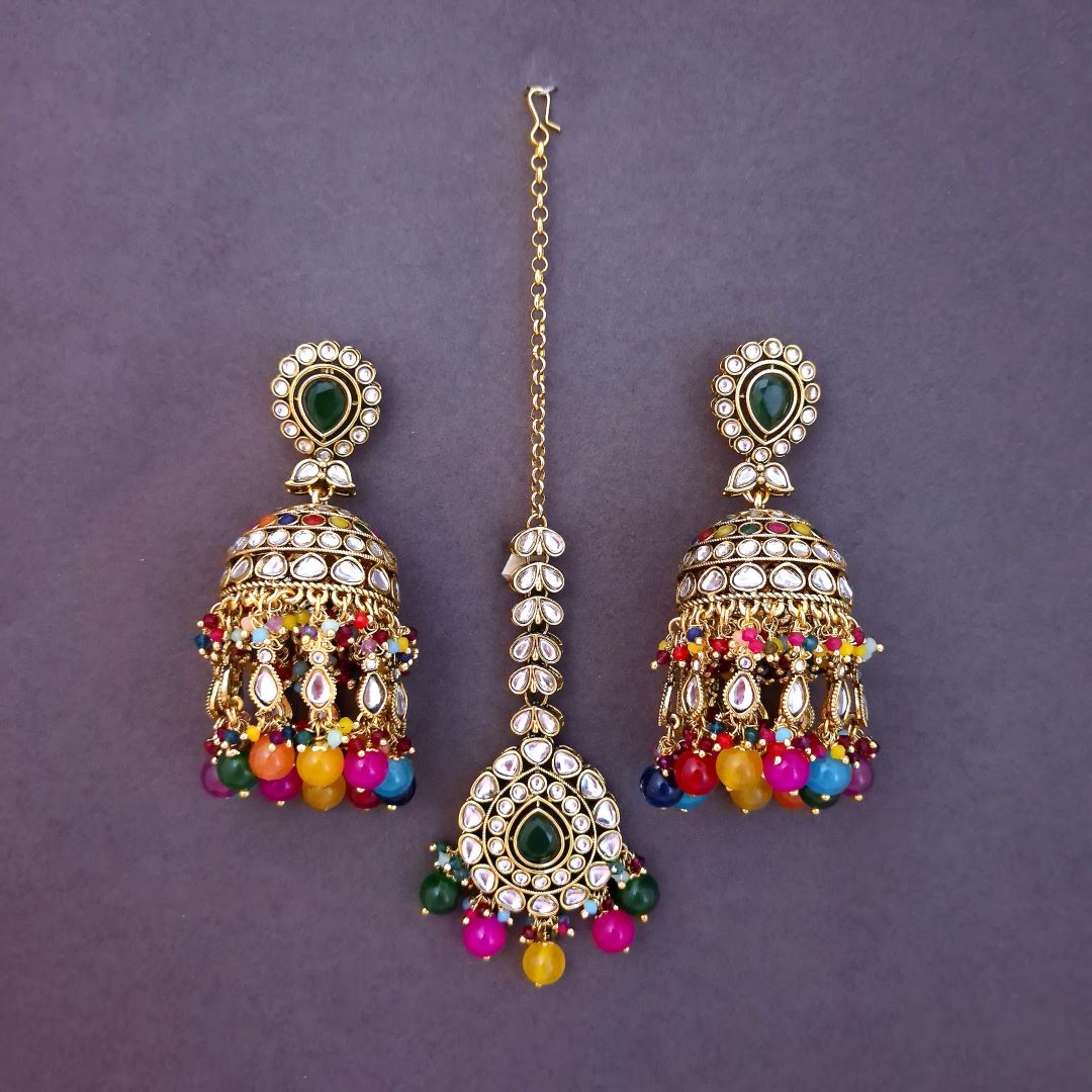 Multicolor Kundan Maang Tikka Set
