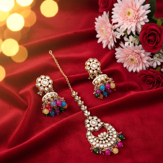 Multicolor Kundan Maang Tikka Set